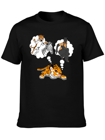 Dreaming Tiger Graphic Tee - Black Cotton T-Shirt