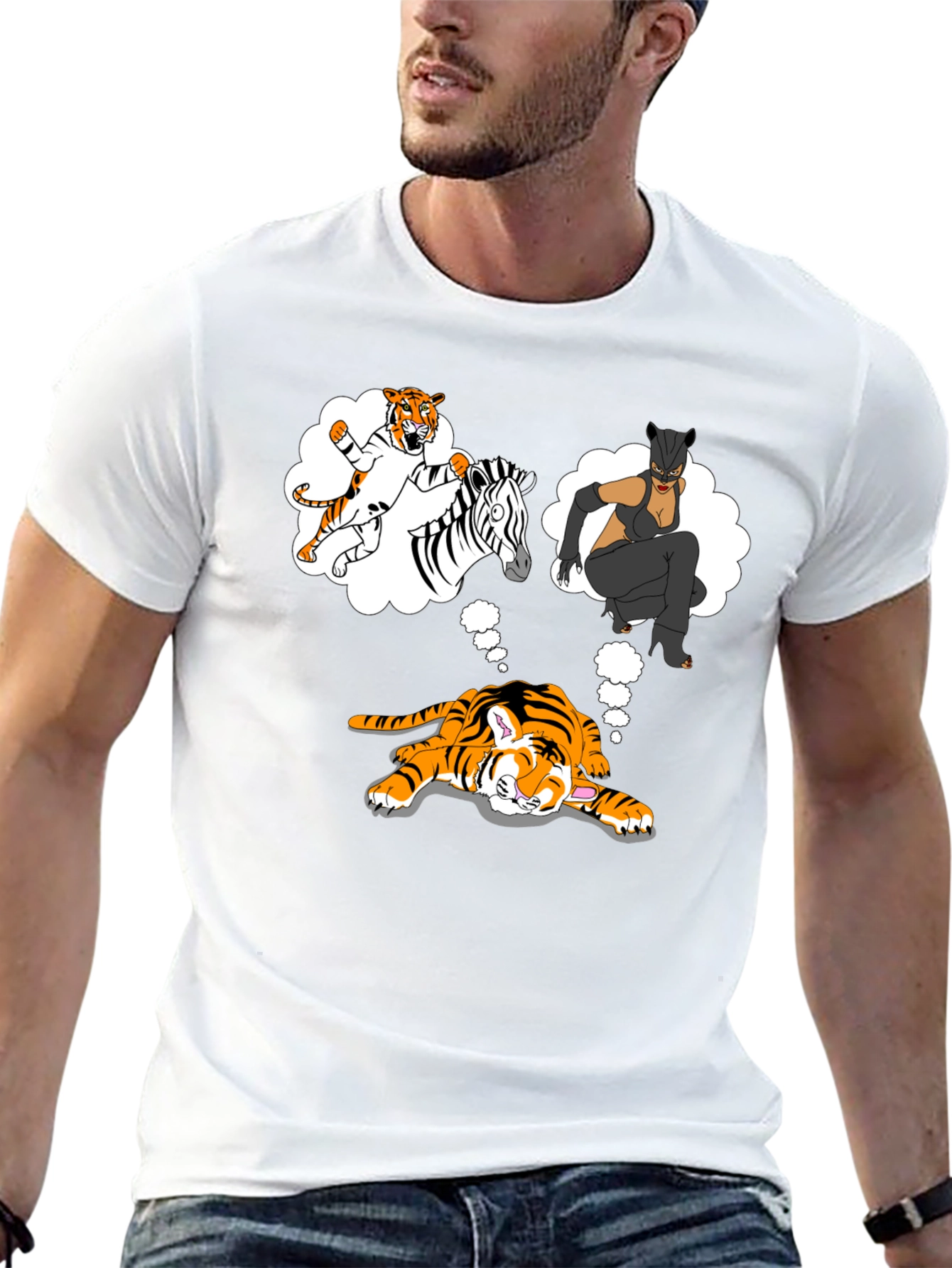 Dreaming Tiger Graphic Tee - Black Cotton T-Shirt