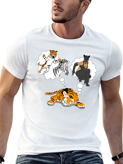 Dreaming Tiger Graphic Tee - Black Cotton T-Shirt