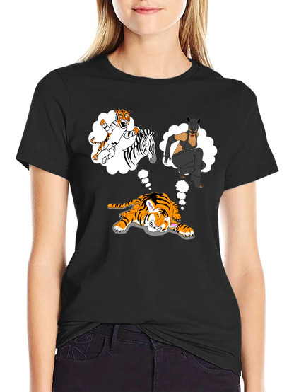 Dreaming Tiger Graphic Tee - Black Cotton T-Shirt