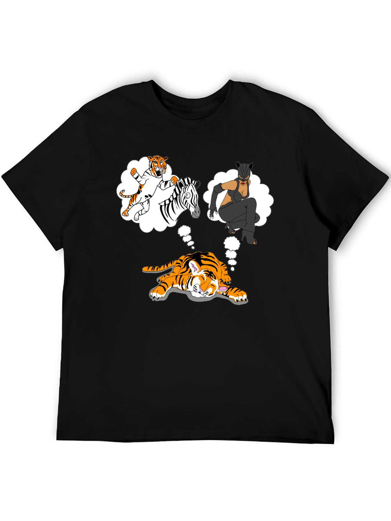 Dreaming Tiger Graphic Tee - Black Cotton T-Shirt