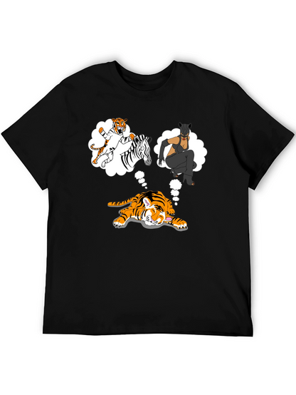 Dreaming Tiger Graphic Tee - Black Cotton T-Shirt