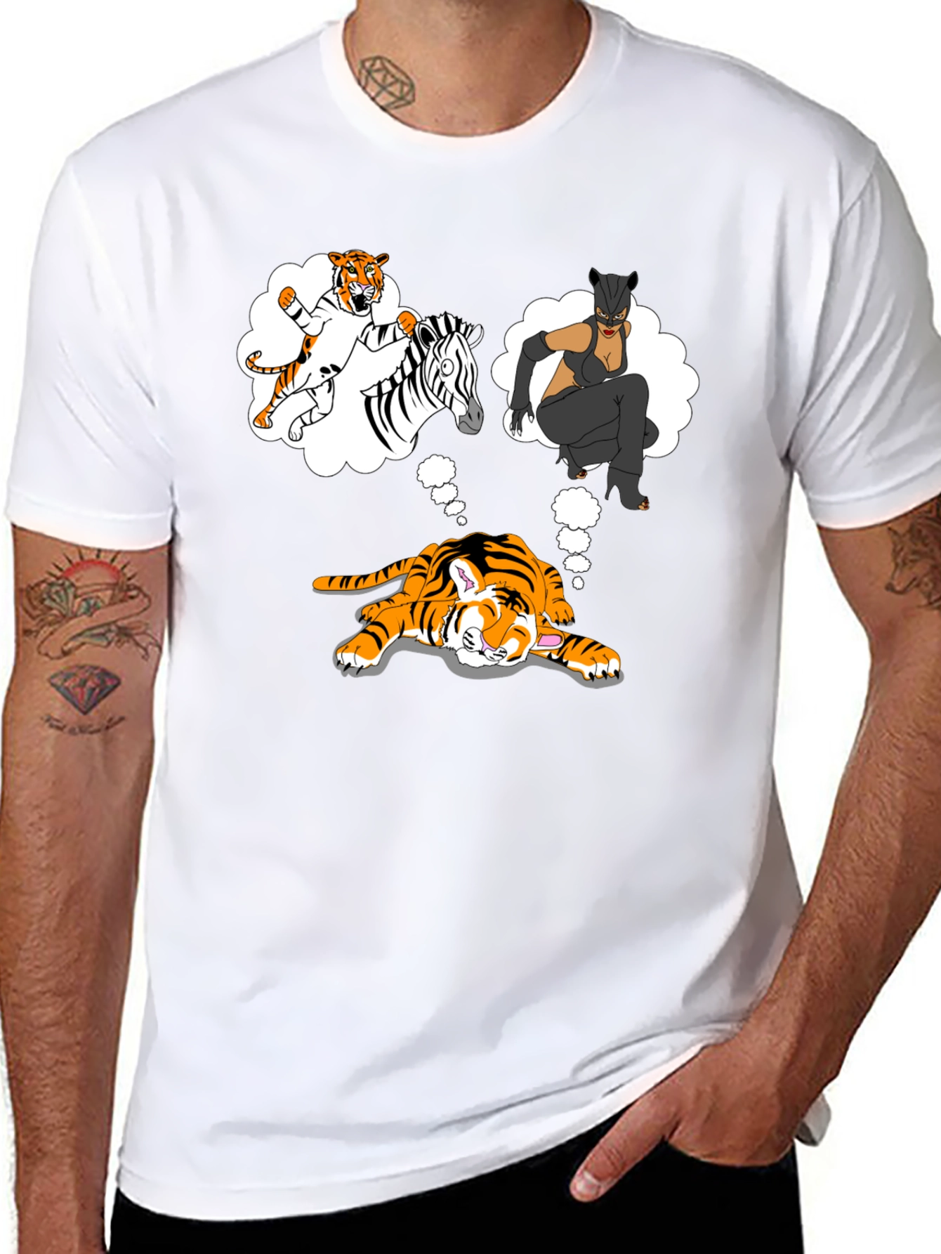 Dreaming Tiger Graphic Tee - Black Cotton T-Shirt