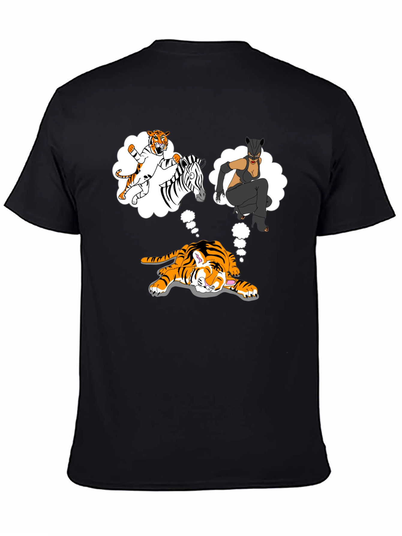 Dreaming Tiger Graphic Tee - Black Cotton T-Shirt