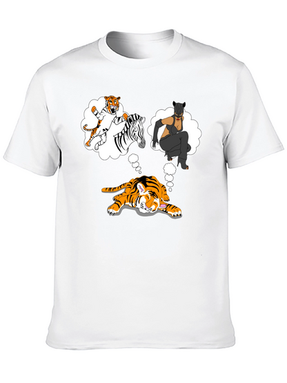 Dreaming Tiger Graphic Tee - Black Cotton T-Shirt