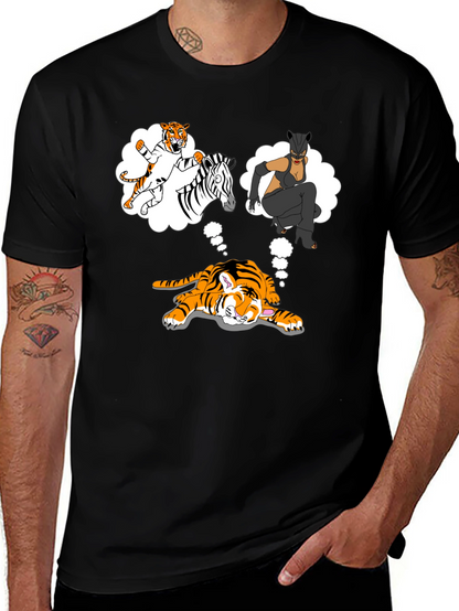 Dreaming Tiger Graphic Tee - Black Cotton T-Shirt