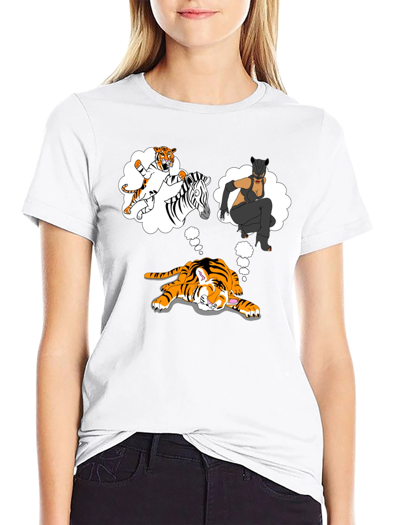 Dreaming Tiger Graphic Tee - Black Cotton T-Shirt