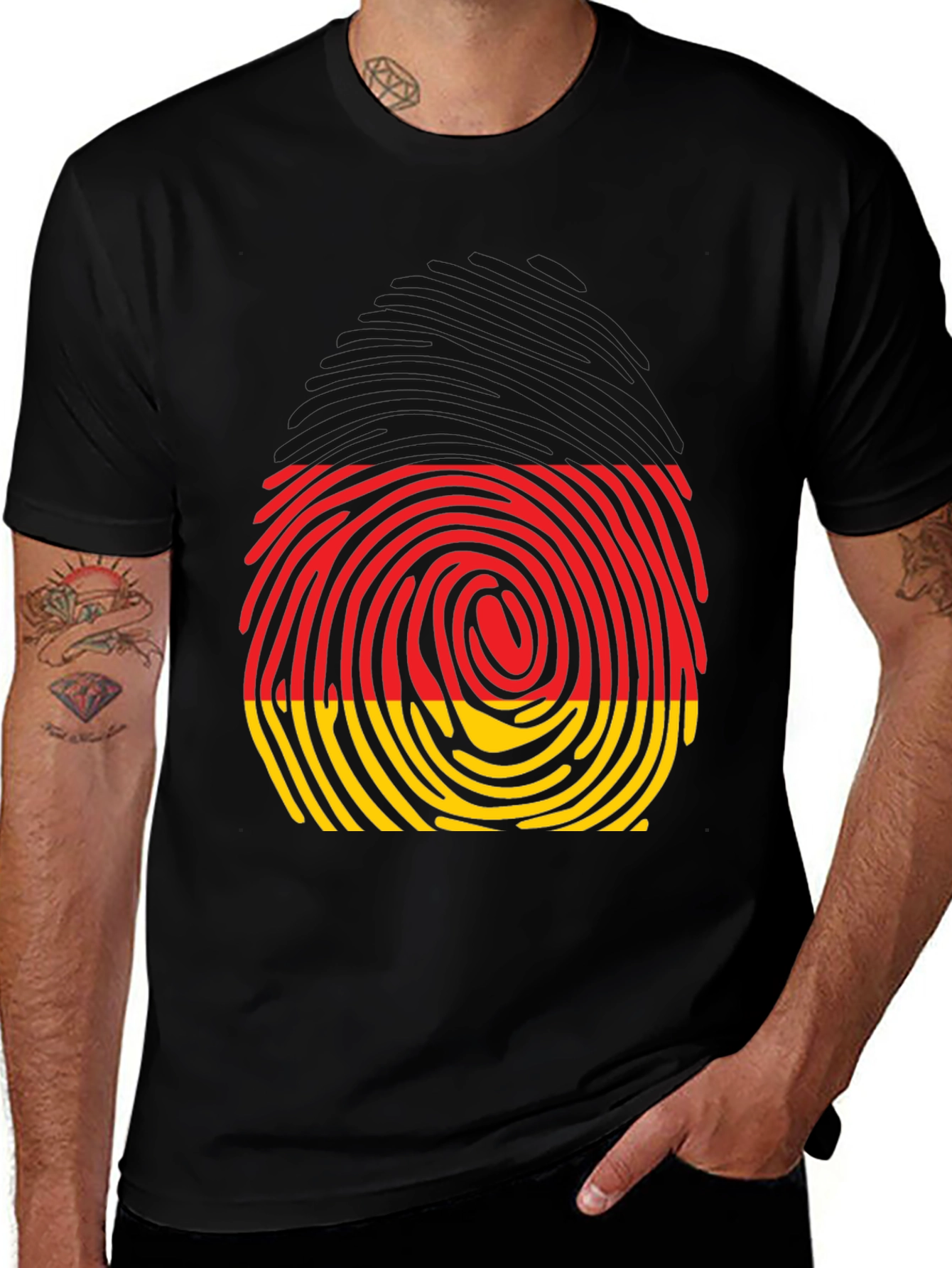 Germany Fingerprint T-Shirt - Black Crew Neck Tee