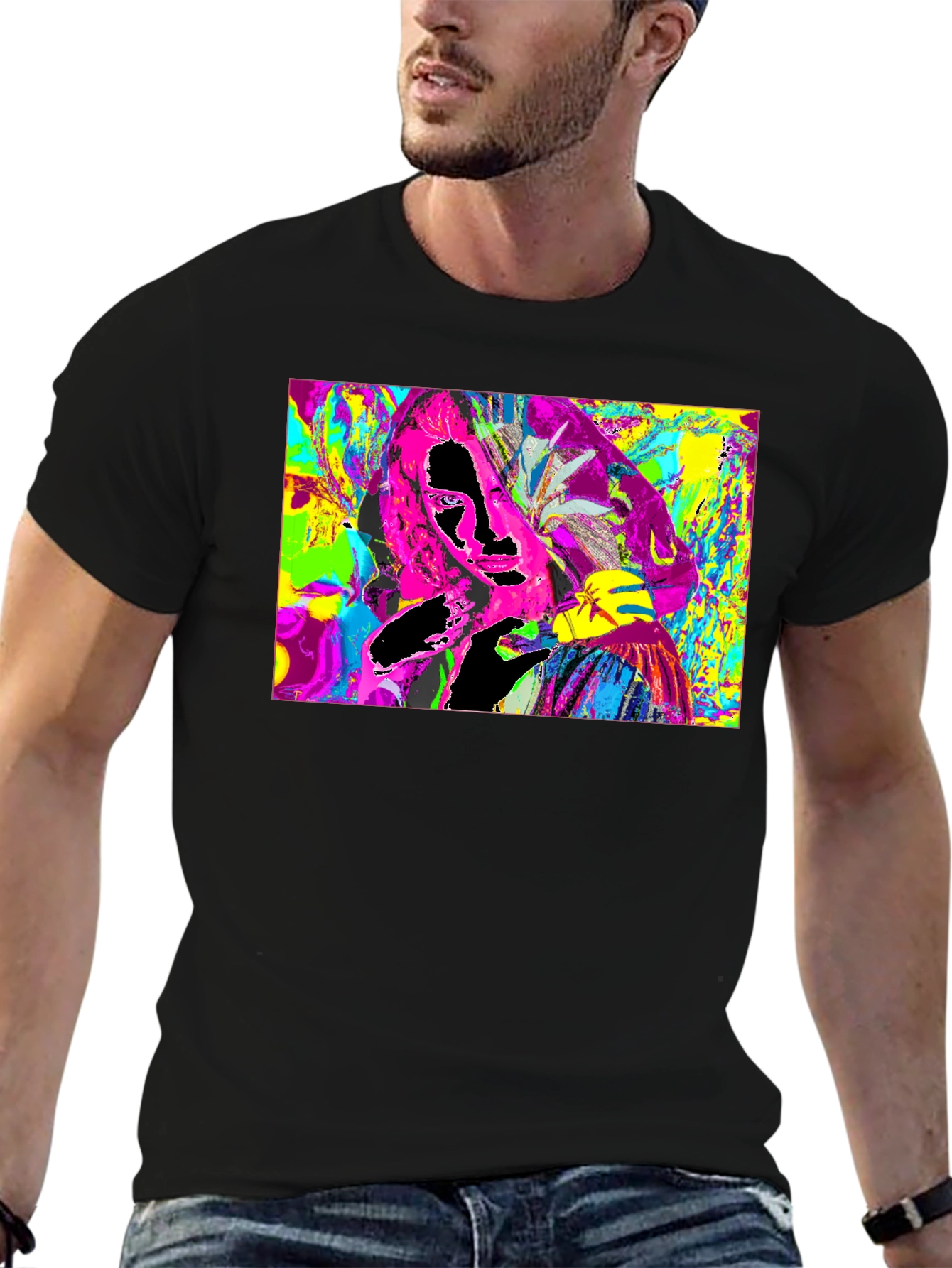 Vivid Abstract Graphic Print Crewneck T-Shirt