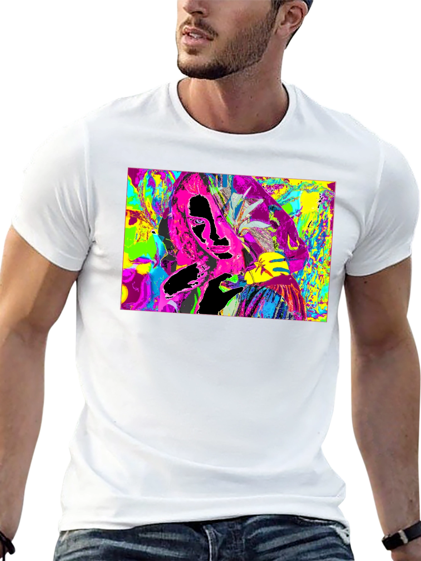 Vivid Abstract Graphic Print Crewneck T-Shirt