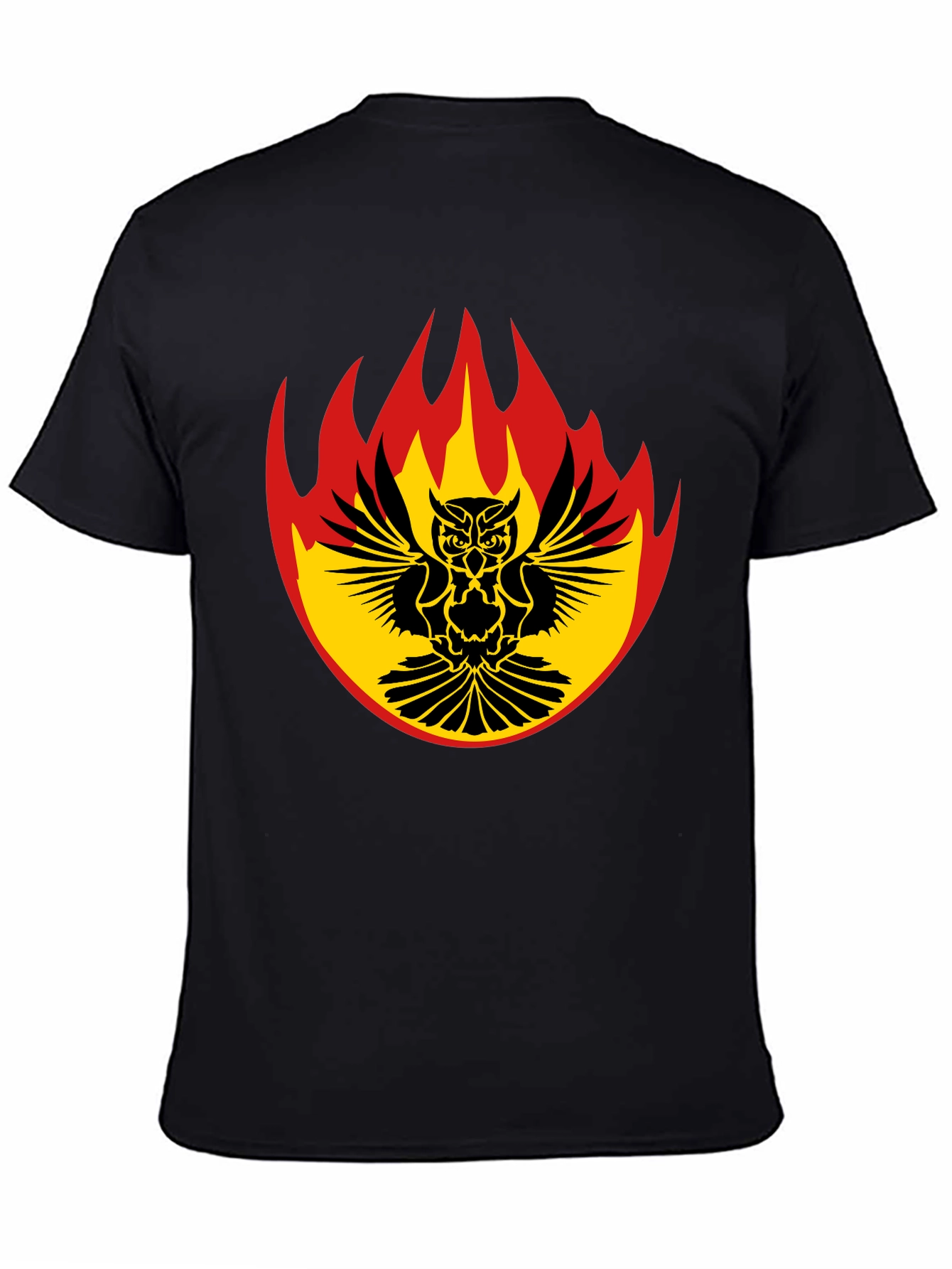 Fiery Owl Graphic Tee - Black Cotton Shirt
