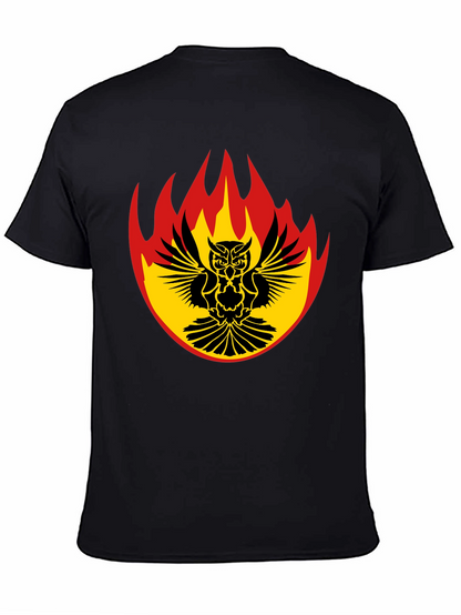 Fiery Owl Graphic Tee - Black Cotton Shirt