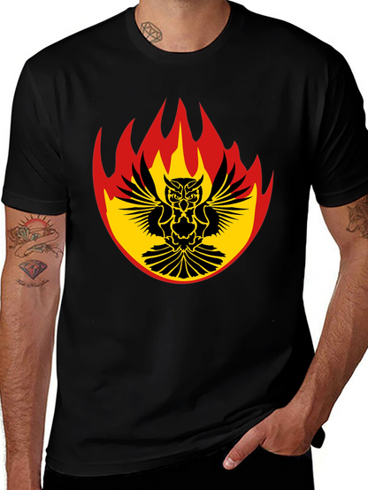 Fiery Owl Graphic Tee - Black Cotton Shirt