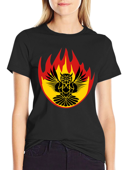 Fiery Owl Graphic Tee - Black Cotton Shirt