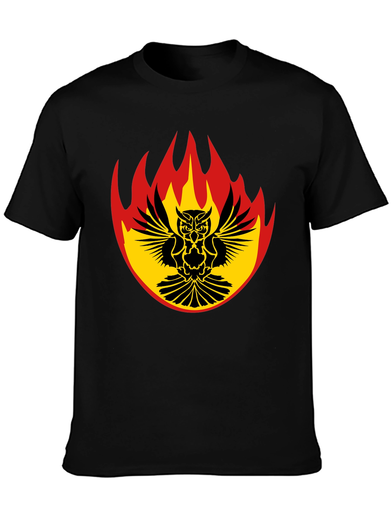 Fiery Owl Graphic Tee - Black Cotton Shirt