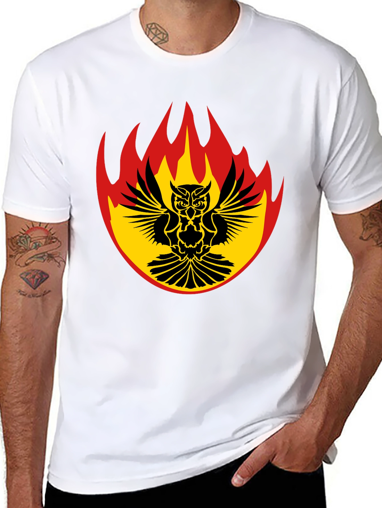 Fiery Owl Graphic Tee - Black Cotton Shirt