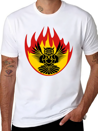 Fiery Owl Graphic Tee - Black Cotton Shirt