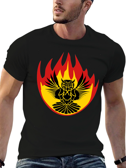 Fiery Owl Graphic Tee - Black Cotton Shirt