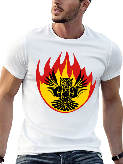 Fiery Owl Graphic Tee - Black Cotton Shirt