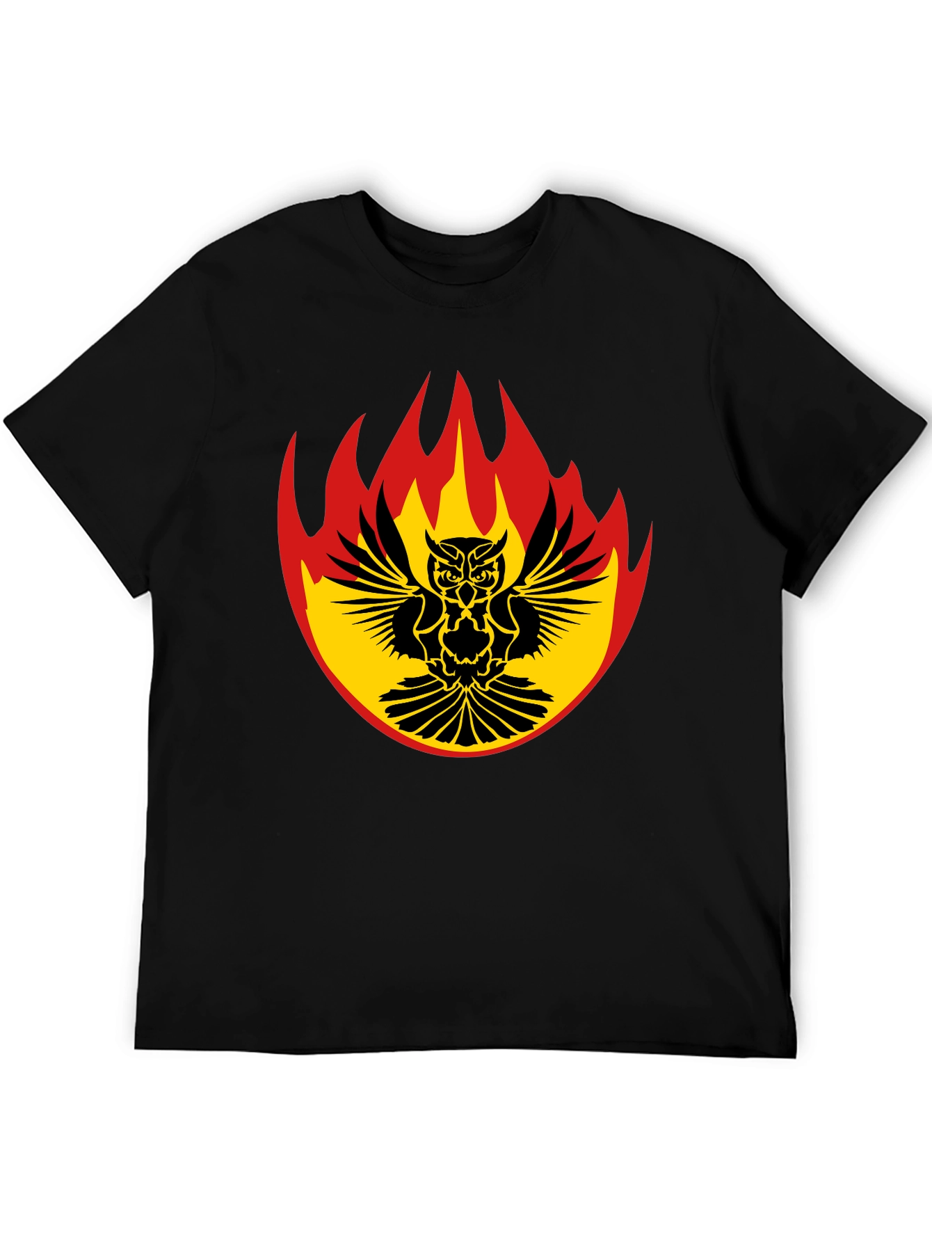Fiery Owl Graphic Tee - Black Cotton Shirt