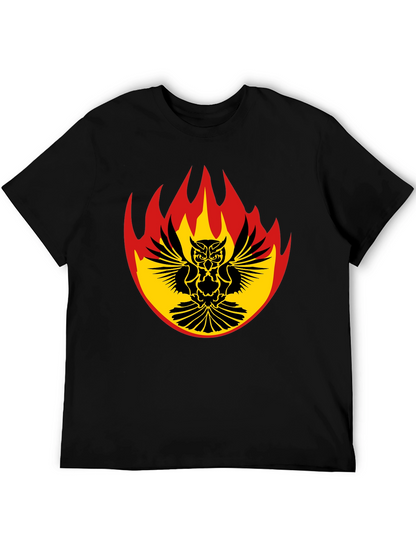 Fiery Owl Graphic Tee - Black Cotton Shirt