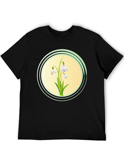 Snowdrop Flower Graphic Black T-Shirt