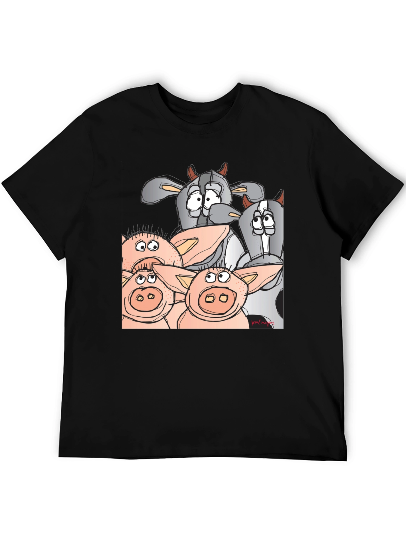Funny Cartoon Farm Animal Black T-Shirt