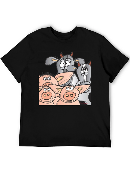 Funny Cartoon Farm Animal Black T-Shirt