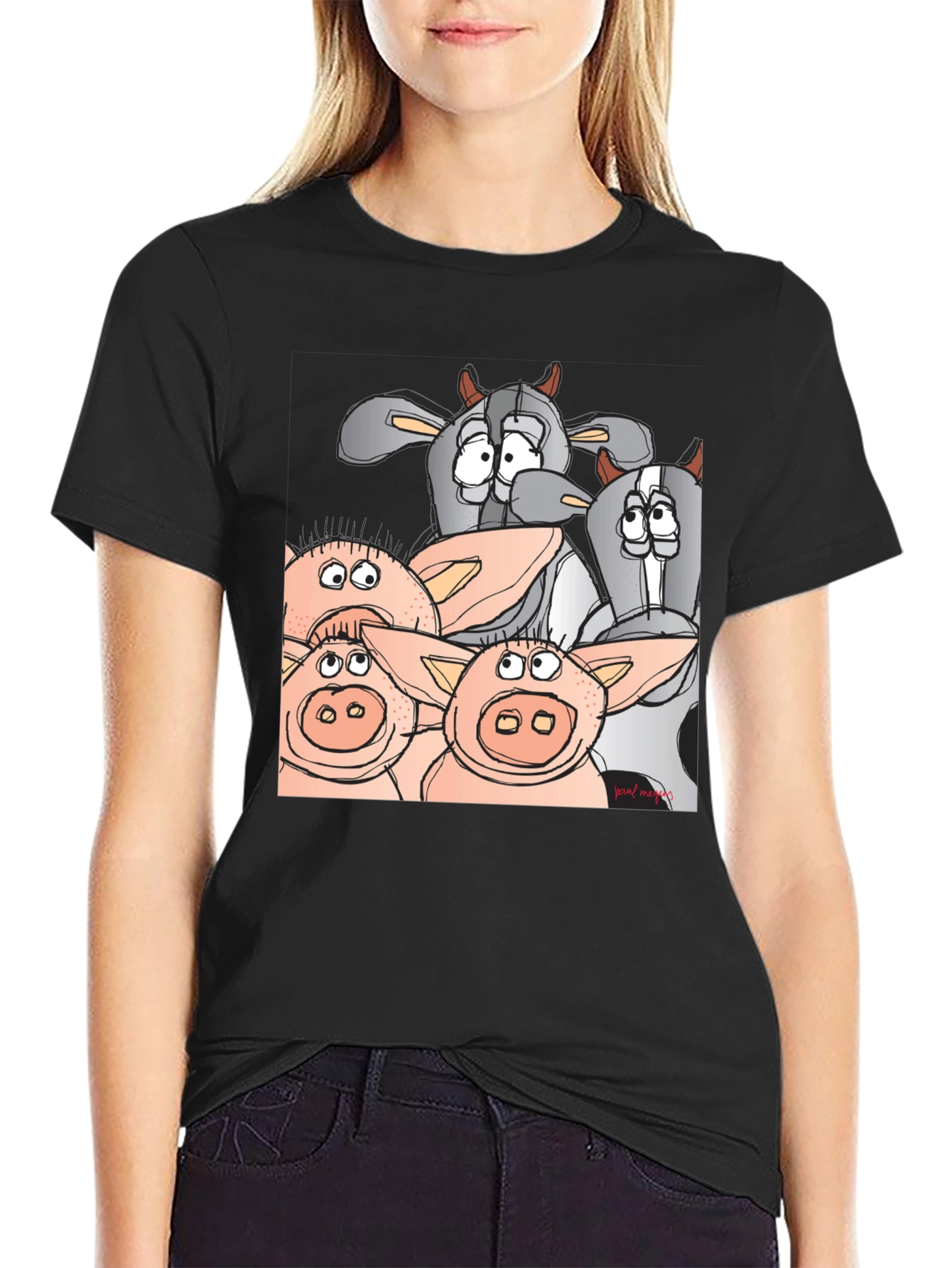Funny Cartoon Farm Animal Black T-Shirt