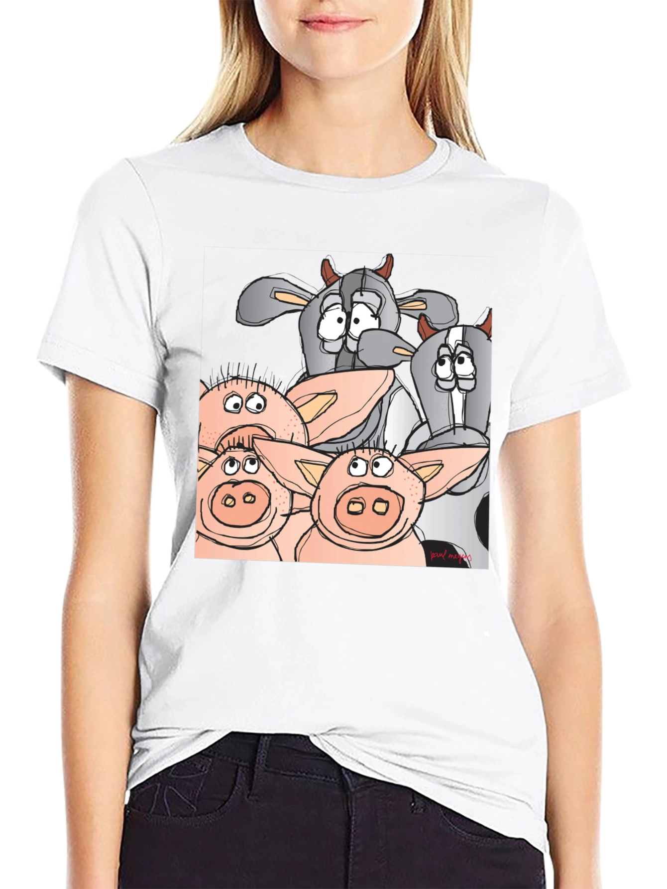 Funny Cartoon Farm Animal Black T-Shirt