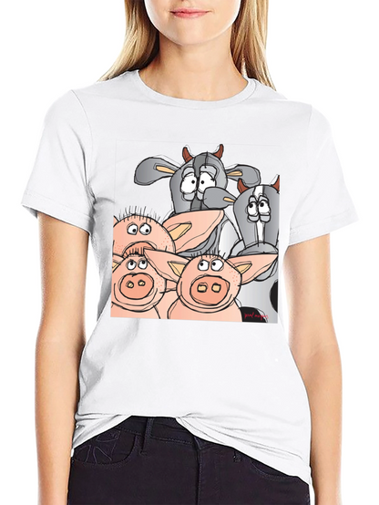Funny Cartoon Farm Animal Black T-Shirt