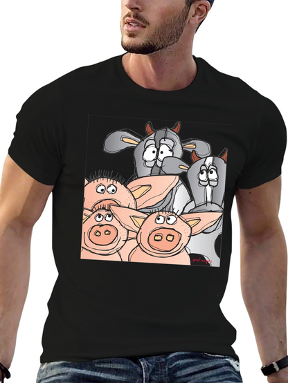 Funny Cartoon Farm Animal Black T-Shirt