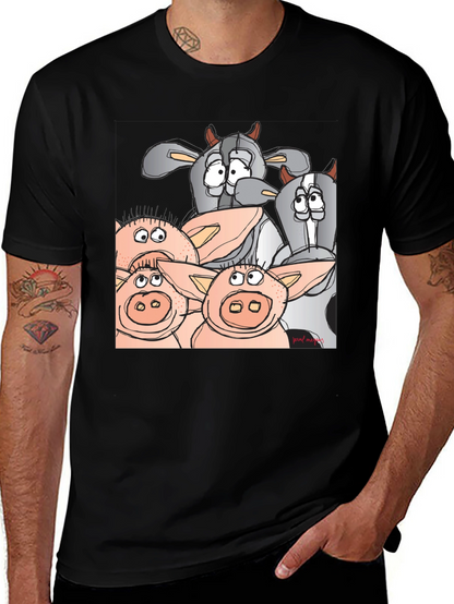 Funny Cartoon Farm Animal Black T-Shirt