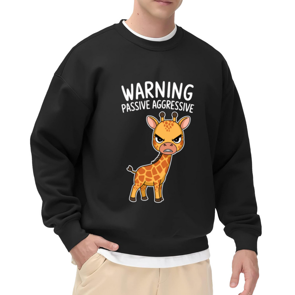 Warning Passive Aggressive Sweatshirt - Funny Angry Giraffe Crewneck, Sarcastic Animal Humor Pullover, Giraffe Lover Gift Sweatshirt, Mood Top