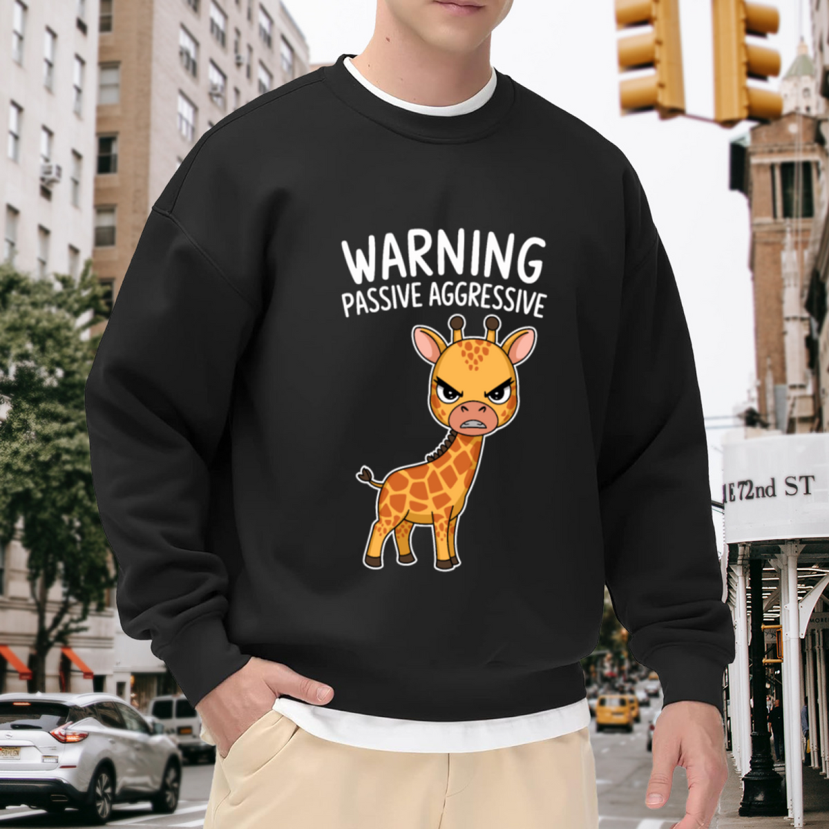 Warning Passive Aggressive Sweatshirt - Funny Angry Giraffe Crewneck, Sarcastic Animal Humor Pullover, Giraffe Lover Gift Sweatshirt, Mood Top