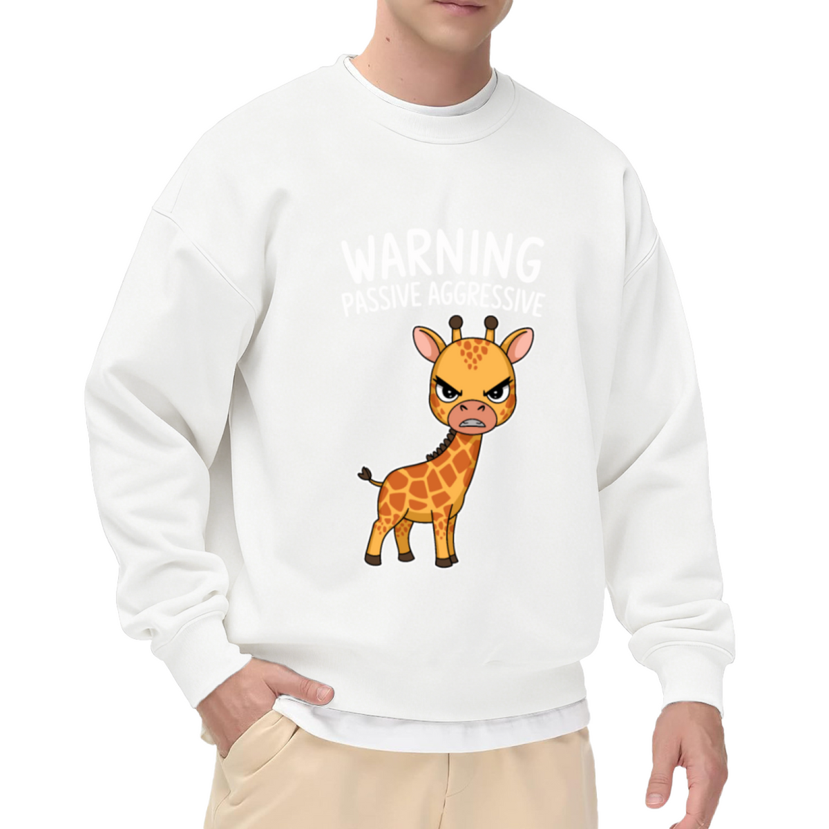 Warning Passive Aggressive Sweatshirt - Funny Angry Giraffe Crewneck, Sarcastic Animal Humor Pullover, Giraffe Lover Gift Sweatshirt, Mood Top