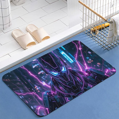 Cyberpunk Robot Neon Lightning Diatomite Bath Mat
