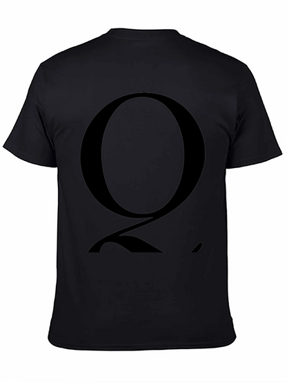Mens Black T-Shirt with Bold Letter Q Graphic