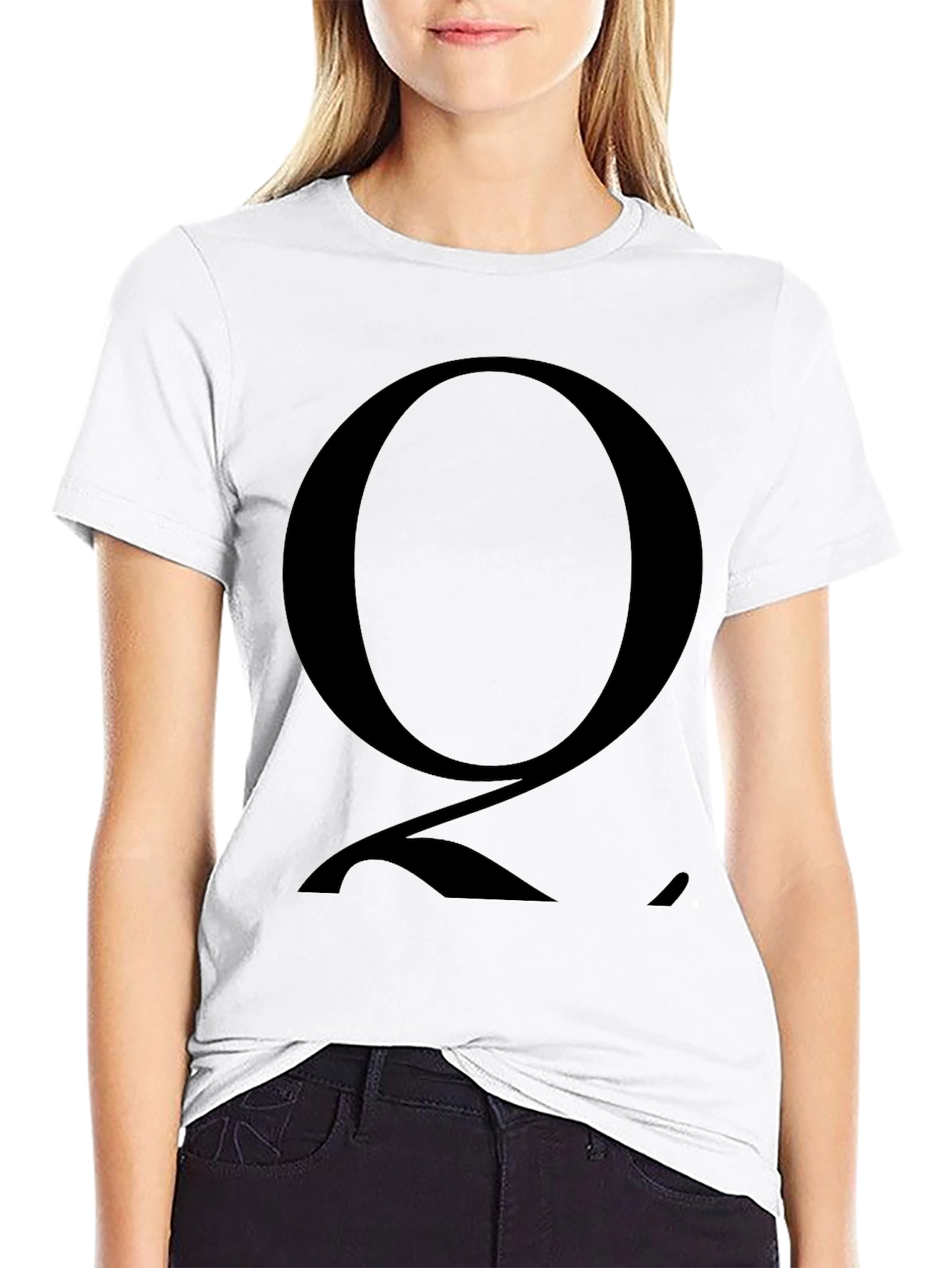 Mens Black T-Shirt with Bold Letter Q Graphic
