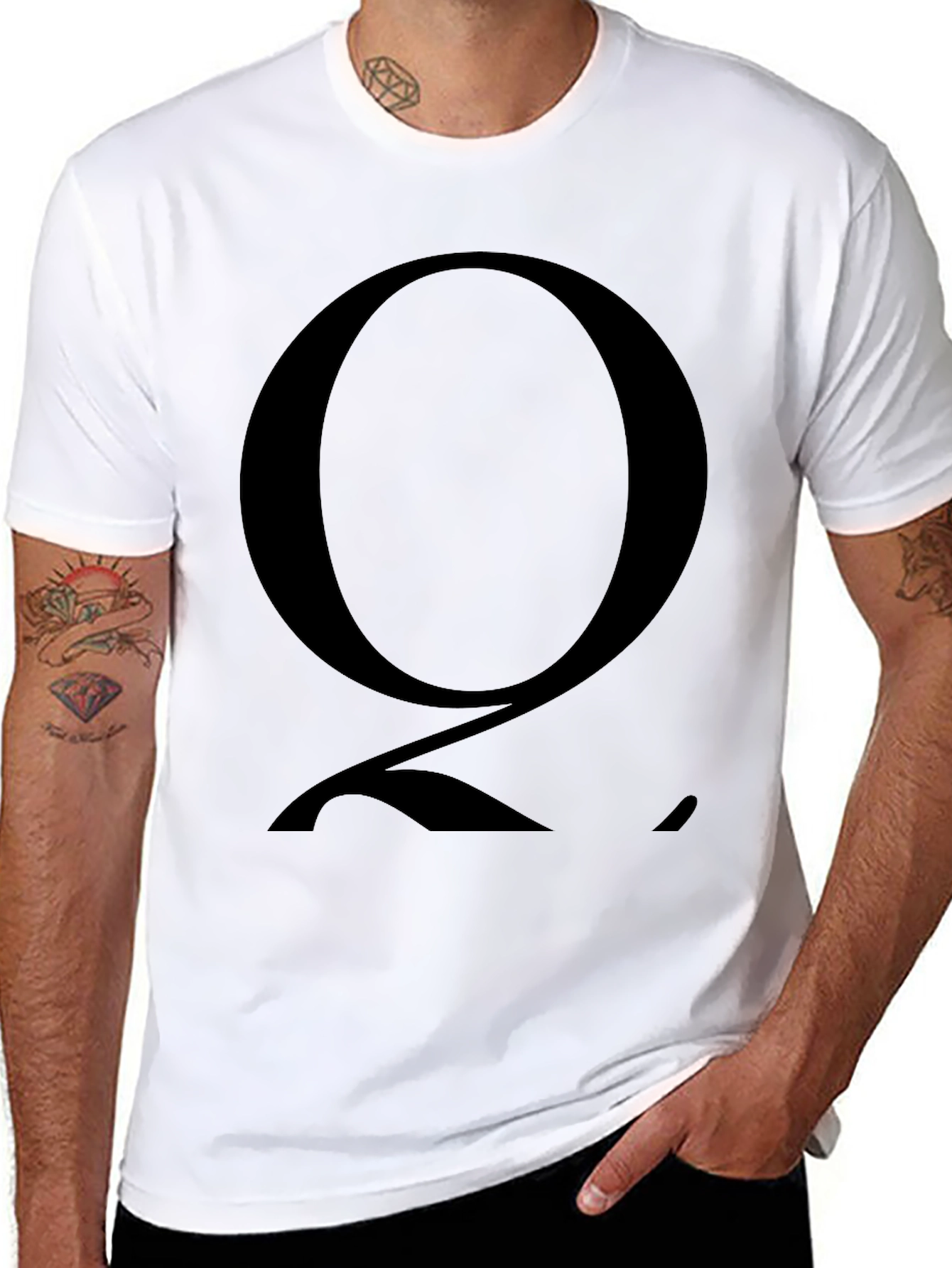 Mens Black T-Shirt with Bold Letter Q Graphic