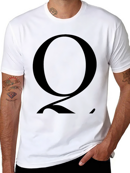 Mens Black T-Shirt with Bold Letter Q Graphic