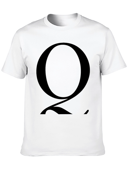Mens Black T-Shirt with Bold Letter Q Graphic