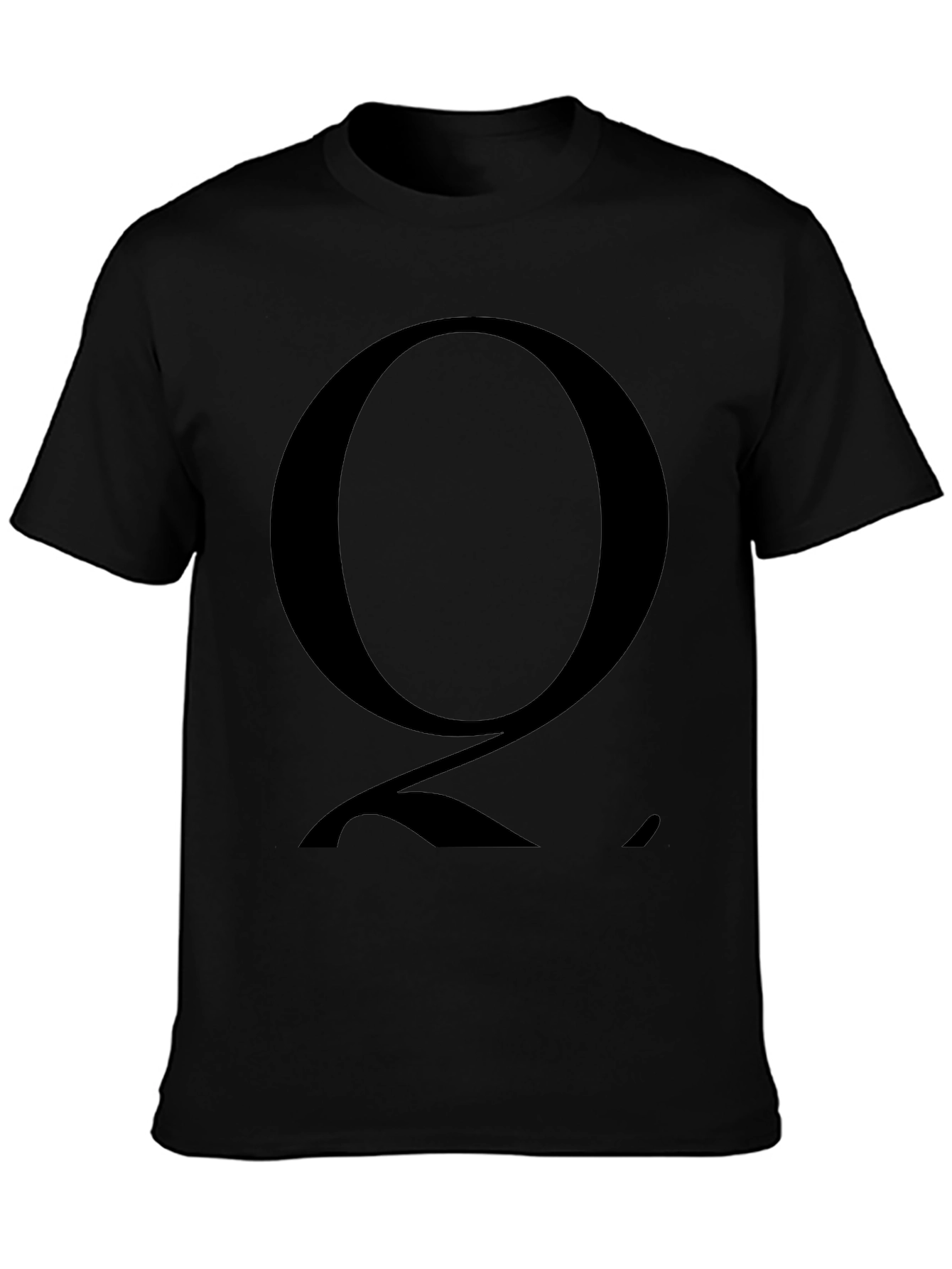 Mens Black T-Shirt with Bold Letter Q Graphic