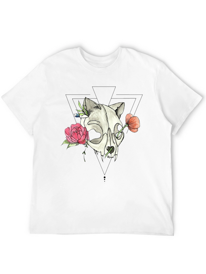 Skull & Floral Print Black T-Shirt