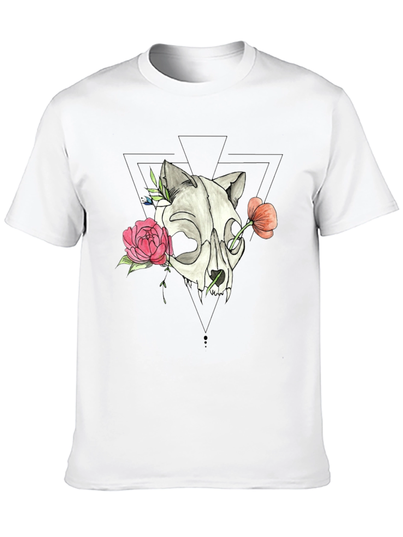 Skull & Floral Print Black T-Shirt