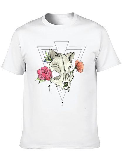 Skull & Floral Print Black T-Shirt