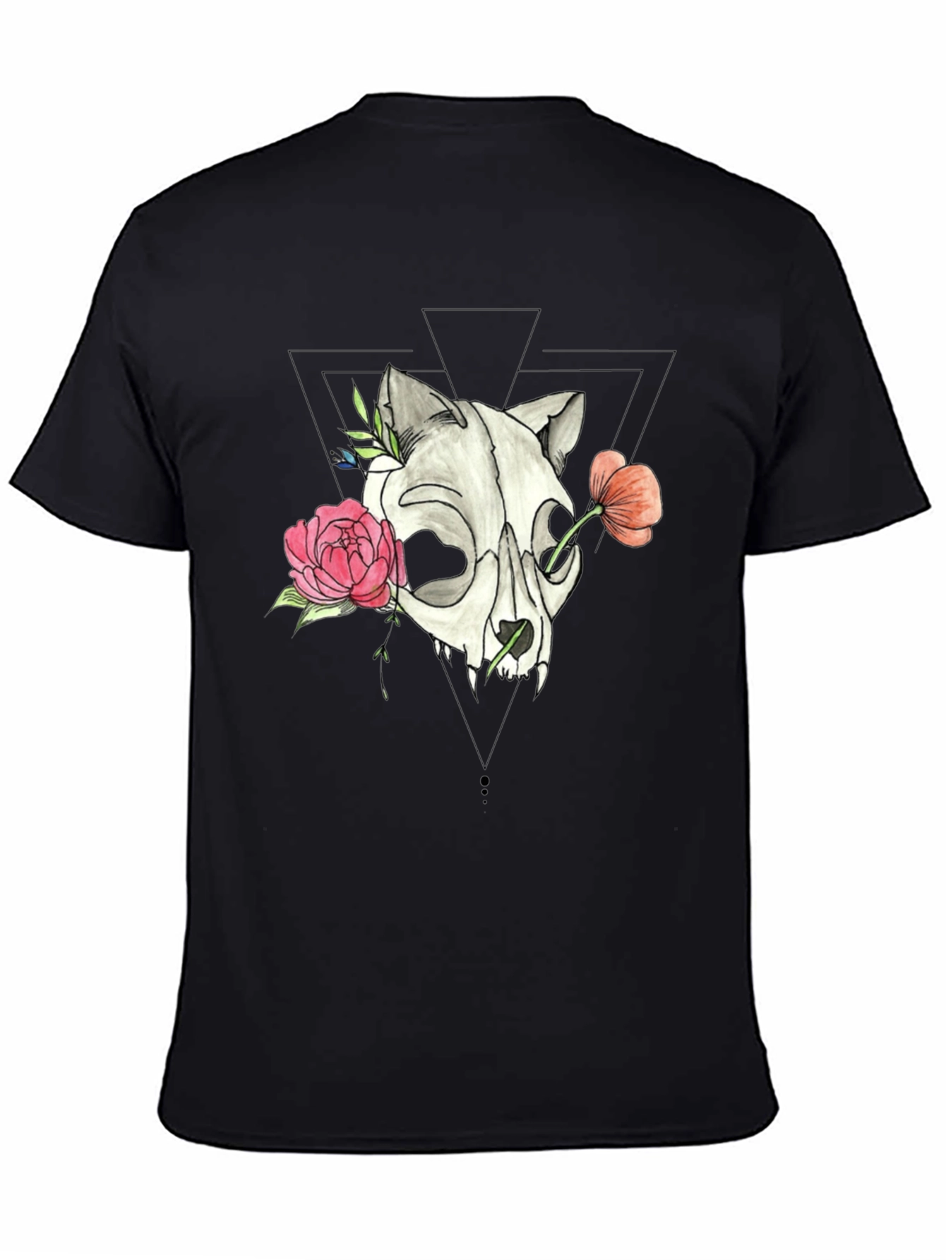 Skull & Floral Print Black T-Shirt