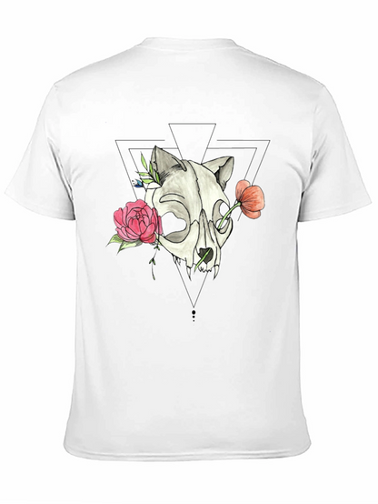Skull & Floral Print Black T-Shirt