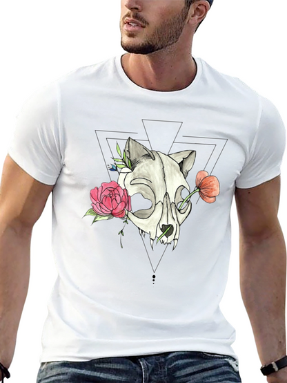 Skull & Floral Print Black T-Shirt