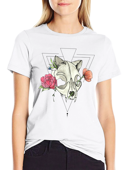 Skull & Floral Print Black T-Shirt